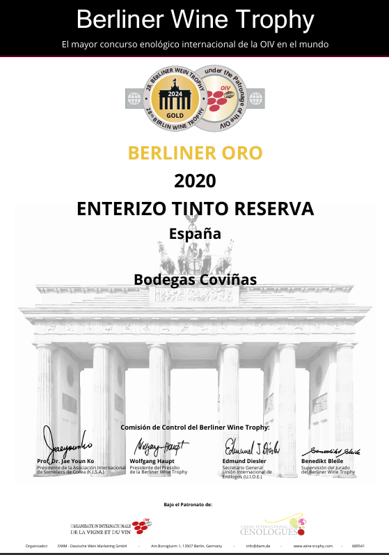 Berliner Wine Trophy Oro 2020 – Enterizo Tinto Reserva